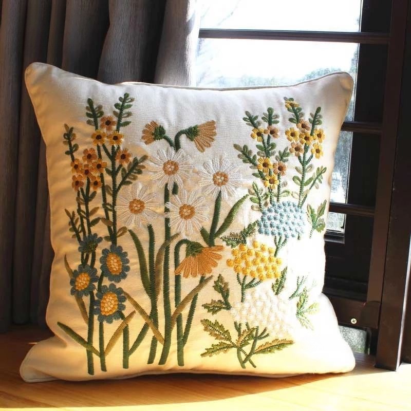 田園刺繡抱枕套 沙髮靠背墊套方形靠枕腰枕套 抱枕 | 蝦皮購物