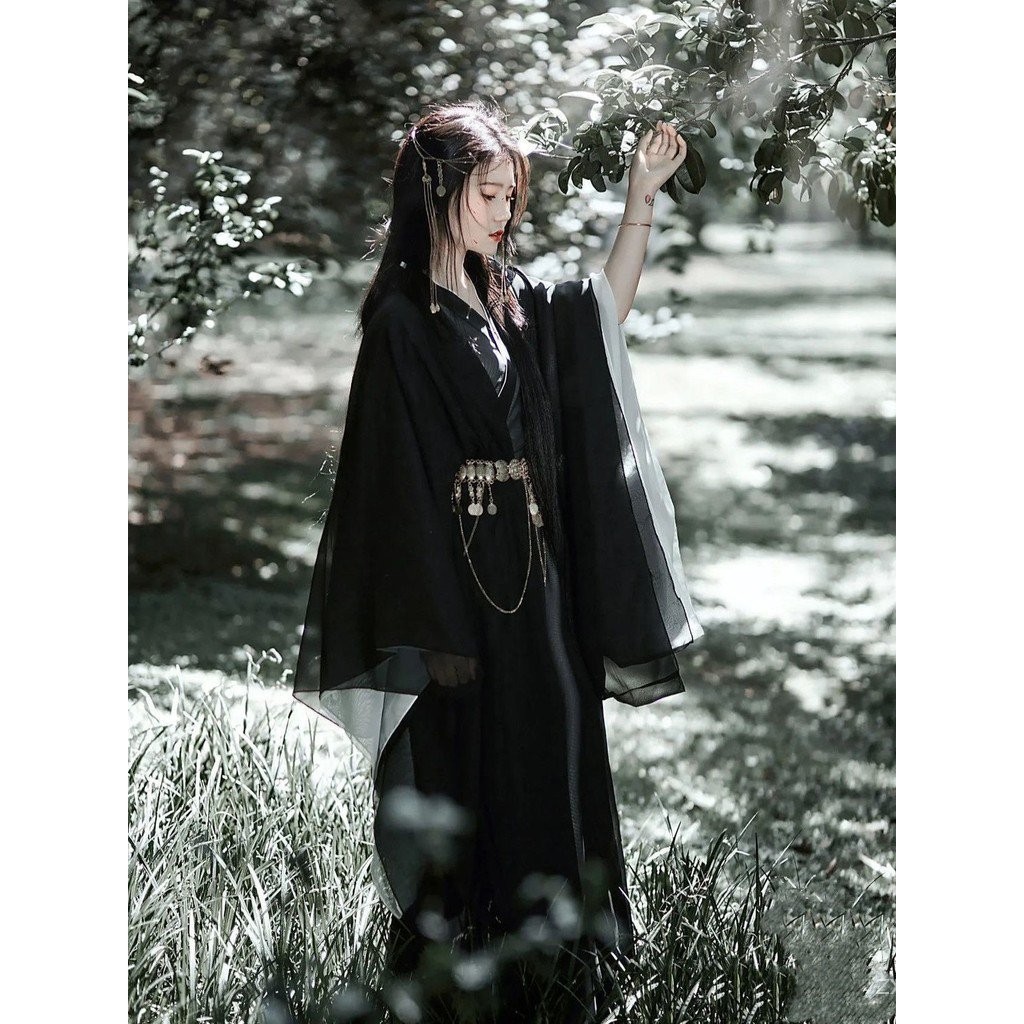 現貨下殺 】小紅書衕款黑色漢服魏晉風清冷係交領齊腰儒裙中國風大袖衫舞蹈服新款僊女裙 | 蝦皮購物
