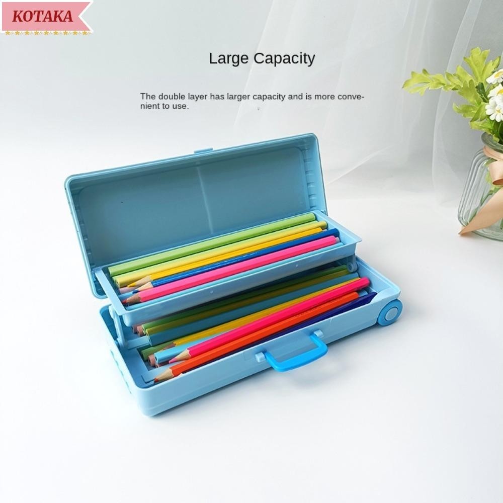 KOTAKA桌面收納盒,手推車雙層Pencilcase,多功能鉛筆袋創意DIY文具盒學校供應 | 蝦皮購物