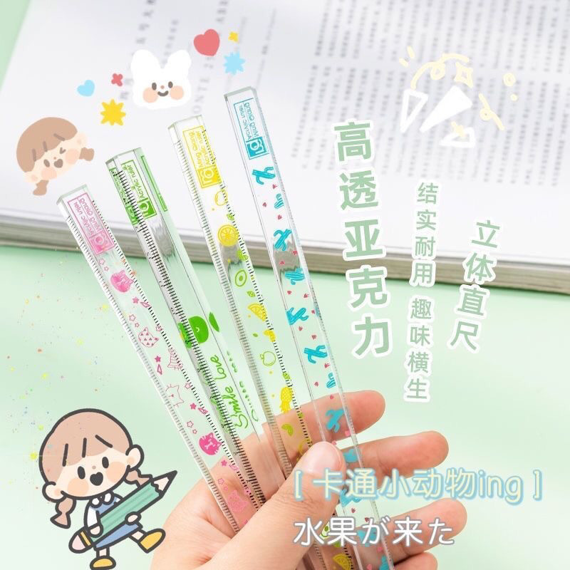 inventory - ruler 尺子 學生專用 可愛 多功能尺子 風可愛立四稜尺學生測量繪圖刻度尺子卡通彩色亞克力方 | 蝦皮購物