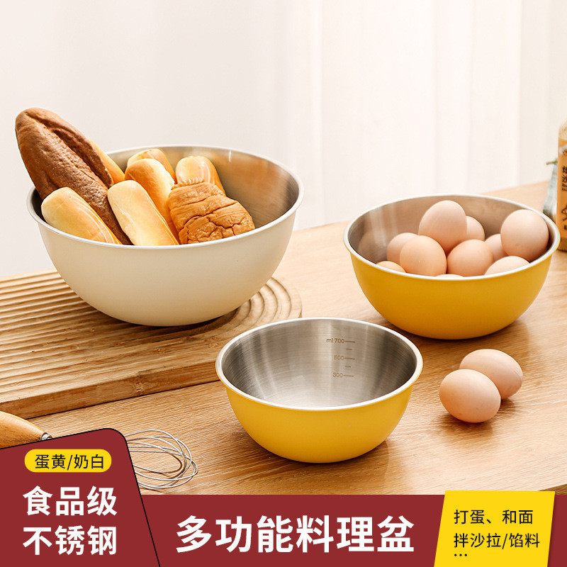 日式高級和麵盆 不鏽鋼盆 烘焙打蛋碗 料理盆 沙拉碗 刻度碗 家用攪拌盆 | 蝦皮購物