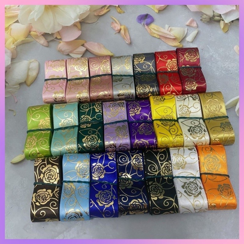 絲帶 緞帶 吧唧託 2.5cm寬 20色選 3d熱固大玫瑰印花燙金絲帶 吧唧手工diy絲帶材料 | 蝦皮購物