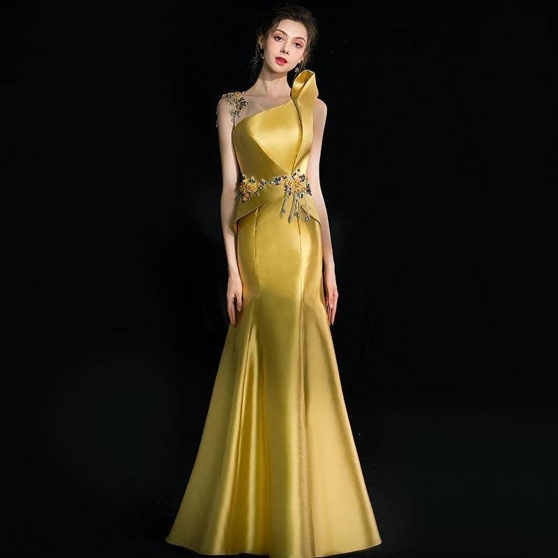 晚禮服 晚禮服洋裝 婚紗洋裝 洋裝 金色晚禮服女 新款 宴會氣質 長款 魚尾 主持人會禮服裙新款 | 蝦皮購物