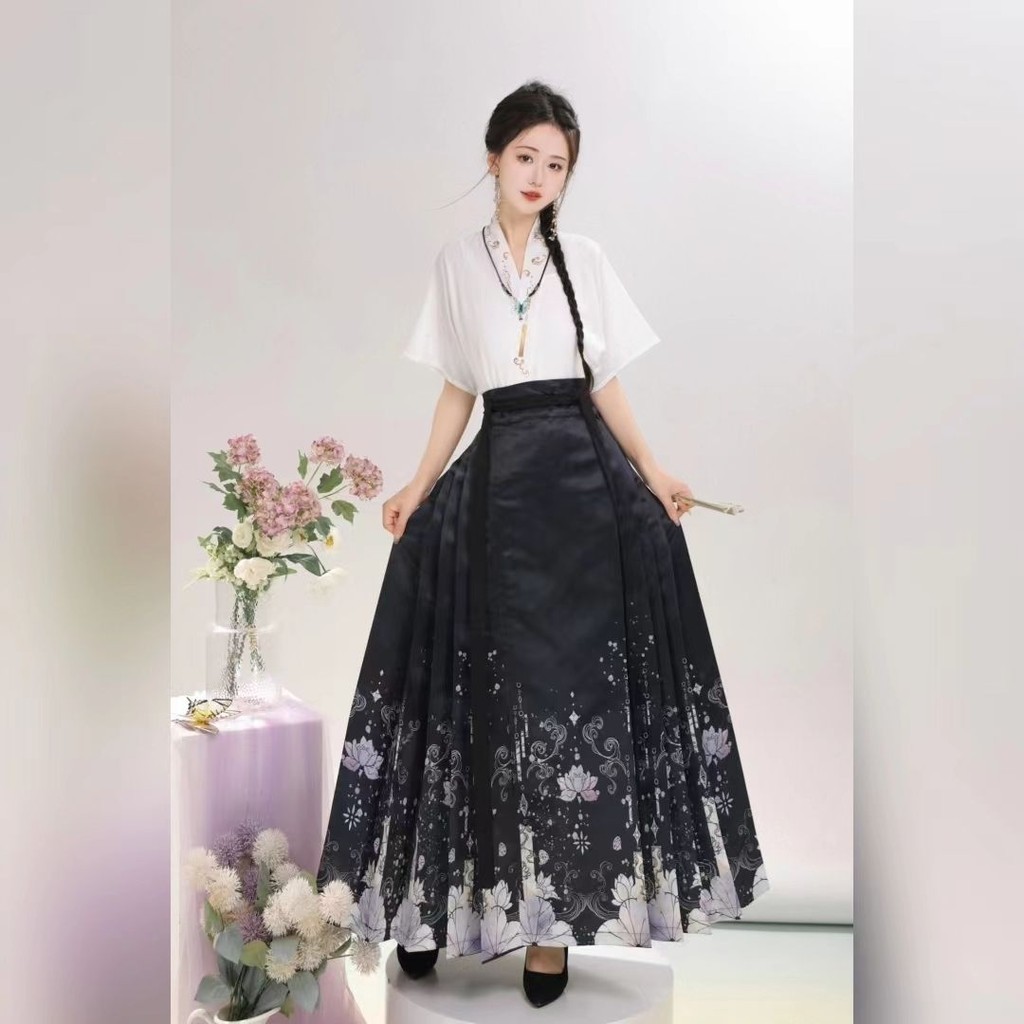 馬面裙套裝 漢服女 馬面裙日常 原創漢服女夏荷明制國風馬面裙日常改良通勤新中式套裝 | 蝦皮購物