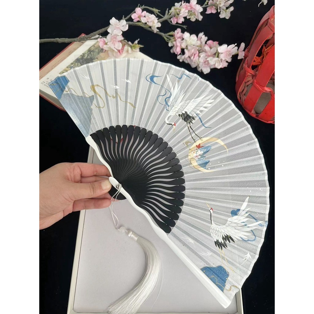 【和風】古風扇子仙鶴摺扇竹扇漢服中國風折迭便攜全竹小扇子男女版夏季 | 蝦皮購物