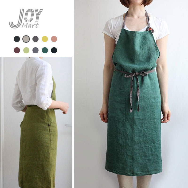 [關注領折扣券] JoyMart 日系棉麻防水圍裙 工作圍裙 廚房圍裙 掛脖圍裙 防油 耐髒 帶口袋 廚房 餐廳 工作室 | 蝦皮購物