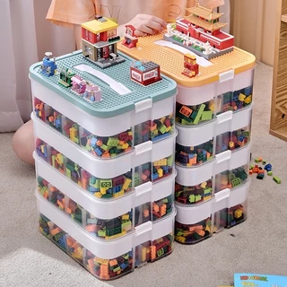 公司貨 小顆粒樂高積木收納盒 透明積木收納箱 拼裝玩具零件整理箱 小顆粒兒童玩具分格整理箱帶提手