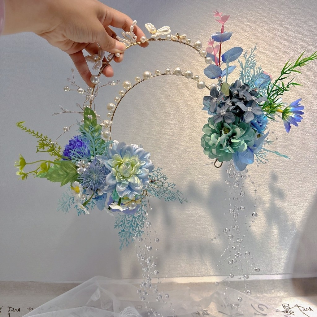暢銷超美聖女冠簪花髮飾漢服爆款髮箍寫真絹花簪花立體民族頭飾手工 | 蝦皮購物