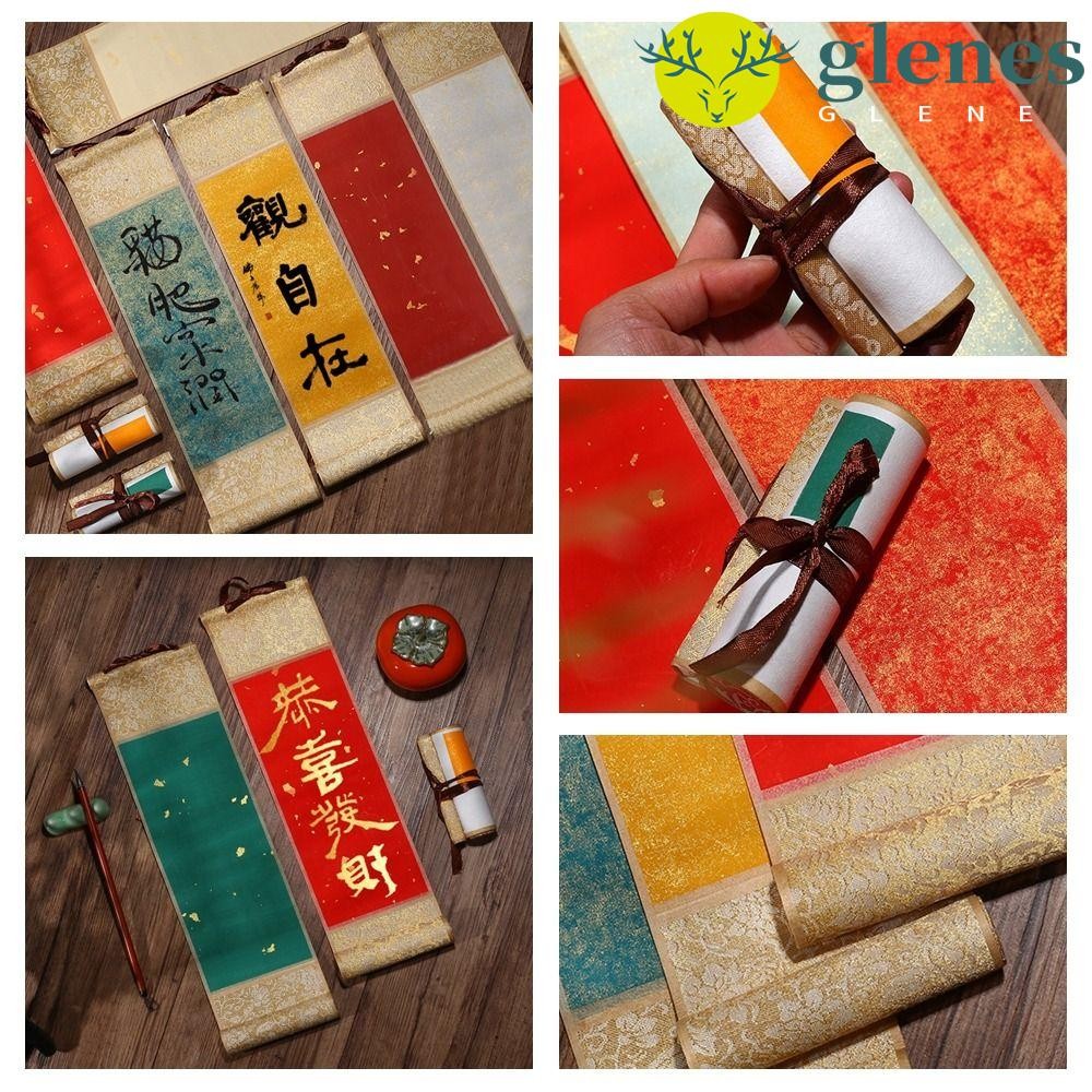 GLENES迷你蠟染小號捲軸,繪畫畫紙自製禮物鍍金宣紙捲軸,手捲中國風手工藝品書法裝裱捲軸 | 蝦皮購物