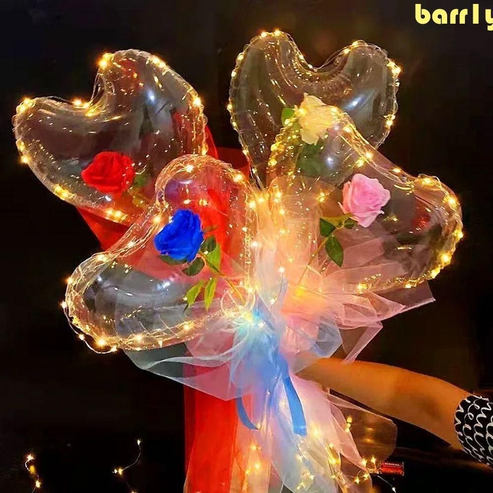 BARR1YLED玫瑰波波球,發光透明心臟玫瑰Bobo氣球,愛的心DIY玫瑰氣球花束婚禮 | 蝦皮購物