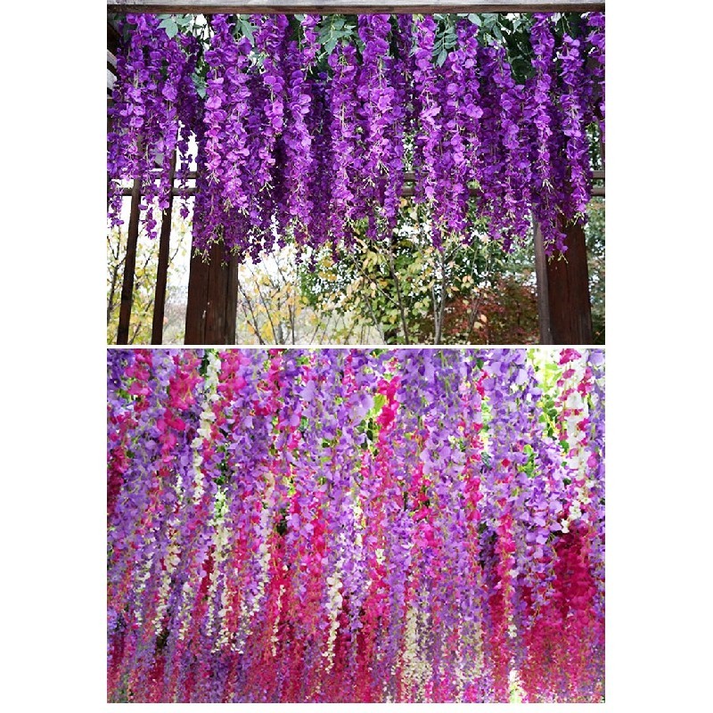 婚慶假花藤條 豆花串紫羅蘭 塑膠絹花 裝飾藤蔓植物吊頂花仿真紫藤花 | 蝦皮購物