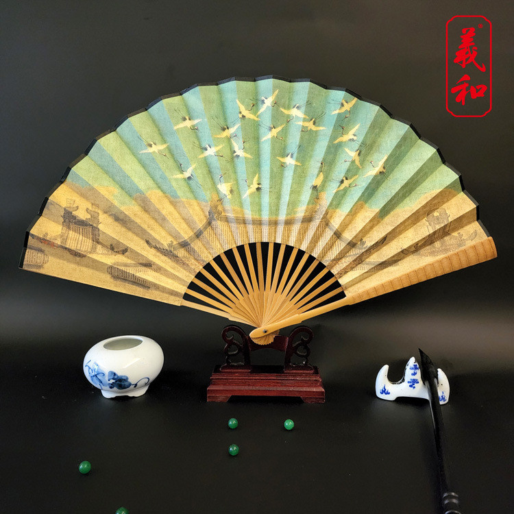 9寸中國古代名畵高仿扇子折扇折疊扇子竹扇禮品扇盒和扇座架(-_-) | 蝦皮購物