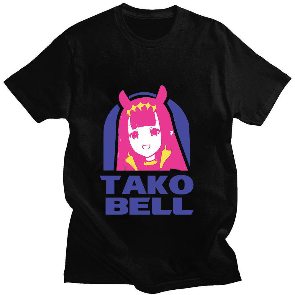 Hololive En Ina Tako Bell Logo Parody 男式 T 恤 2024 經典可愛漫畫印花 T | 蝦皮購物