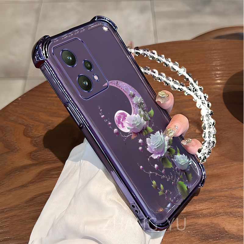 YUXING Cover Transparente Glitter per Realme 9 Pro Plus (Pro+) Realme 9 4G, Ragazze Donna Flora Motivo Custodia Bling Sottile, Antiurto Scintillante TPU Case ( Blue