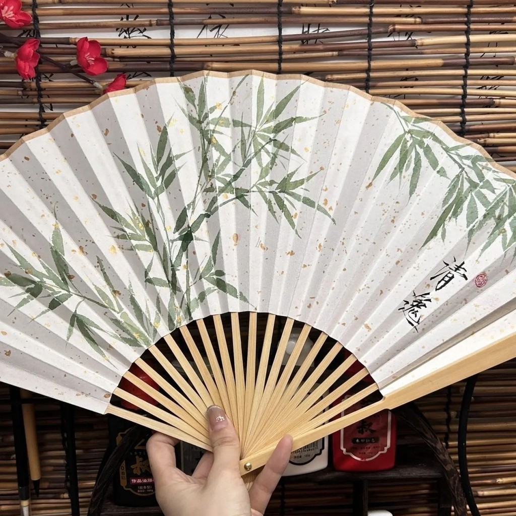 手繪宣紙竹扇玉竹摺扇沈蘭舟古風同款漢服手持扇將進酒人渣反派 | 蝦皮購物