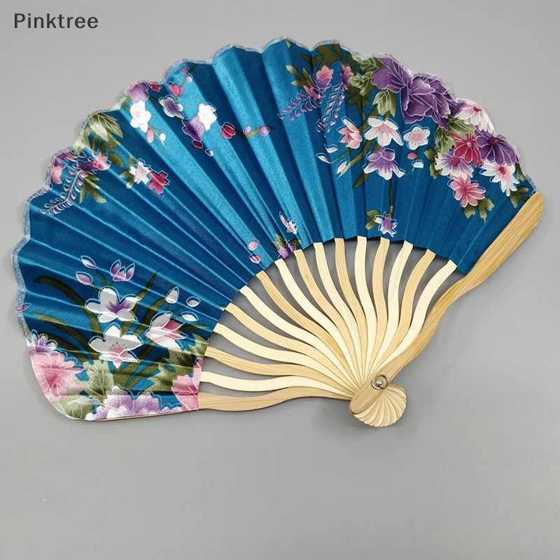 Ptr 1pc 日式複古貝殼形扇子絲布竹折扇婚禮手扇單面花彎扇骨 TW | 蝦皮購物