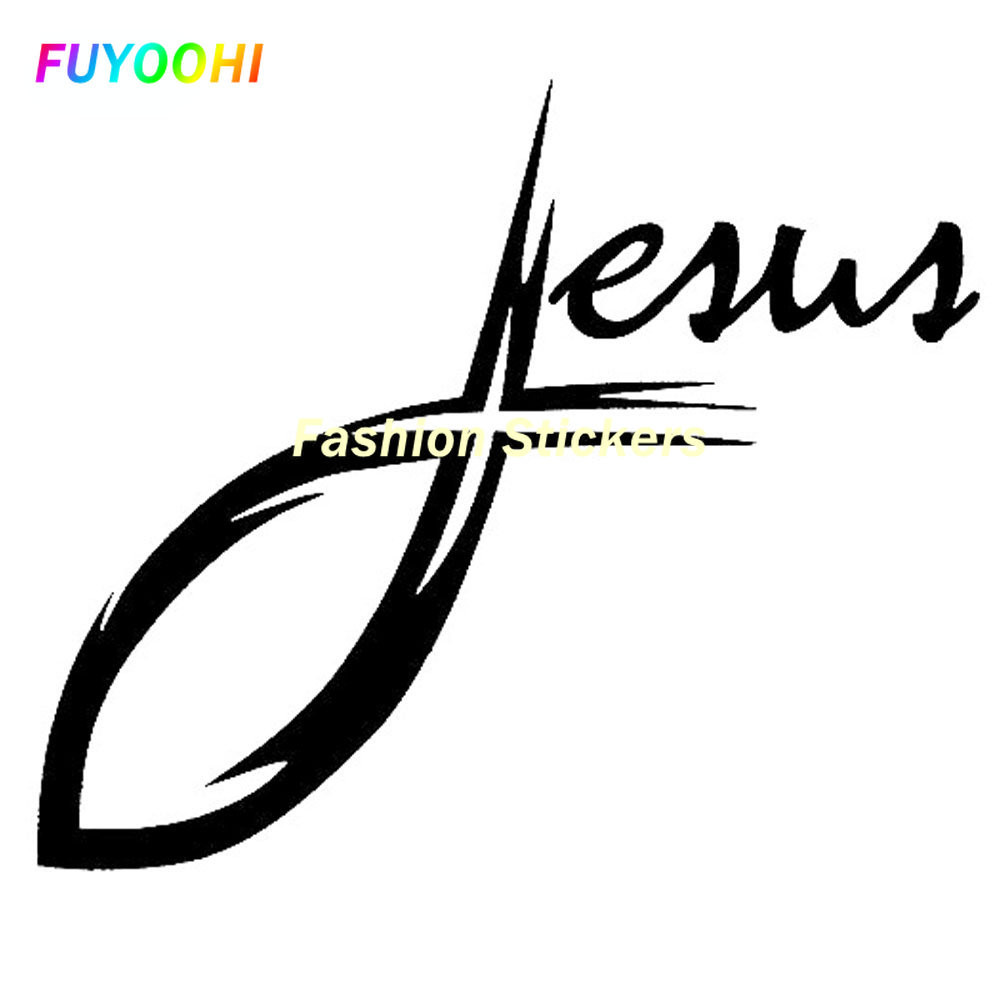 FUYOOHI 貼紙 JESUS CURSIVE CROSS CHRISTIAN FISH VINYL DECAL CA | 蝦皮購物