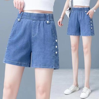 冰絲 牛仔短褲 女 夏天 薄款 2024年 新款 天絲 超輕薄 寬鬆 大碼 胖MM 四分褲