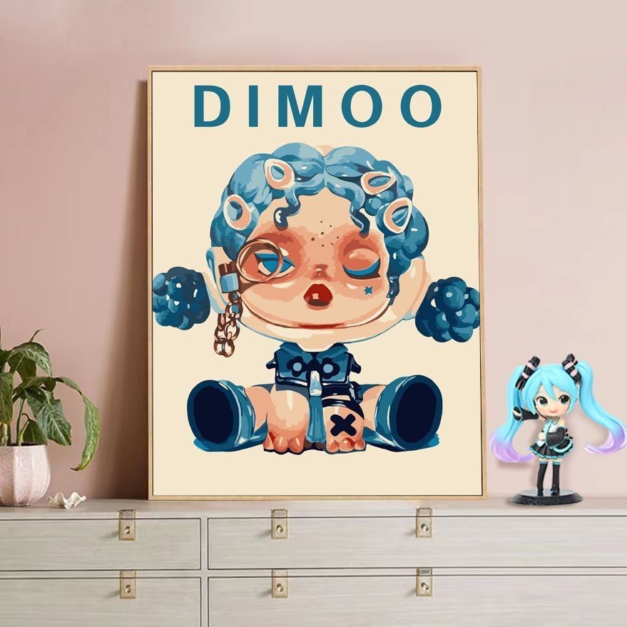 30x40cm Bubble MART 女孩 DIY 數字填充手繪油畫卡通 POP MART DIY 數字油畫壁掛裝飾畫 | 蝦皮購物