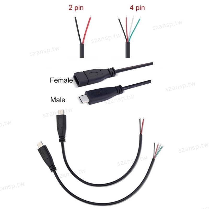 C 型 DIY 維修電纜 2pin 4pin 線 USB 2.0 C 型公母插頭延長焊接線充電器連接器 | 蝦皮購物