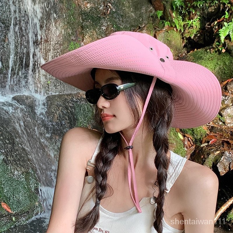 粥可可戶外大帽簷登山帽女夏季西部牛仔防晒帽子遮陽帽粉色漁夫帽 AMDR | 蝦皮購物