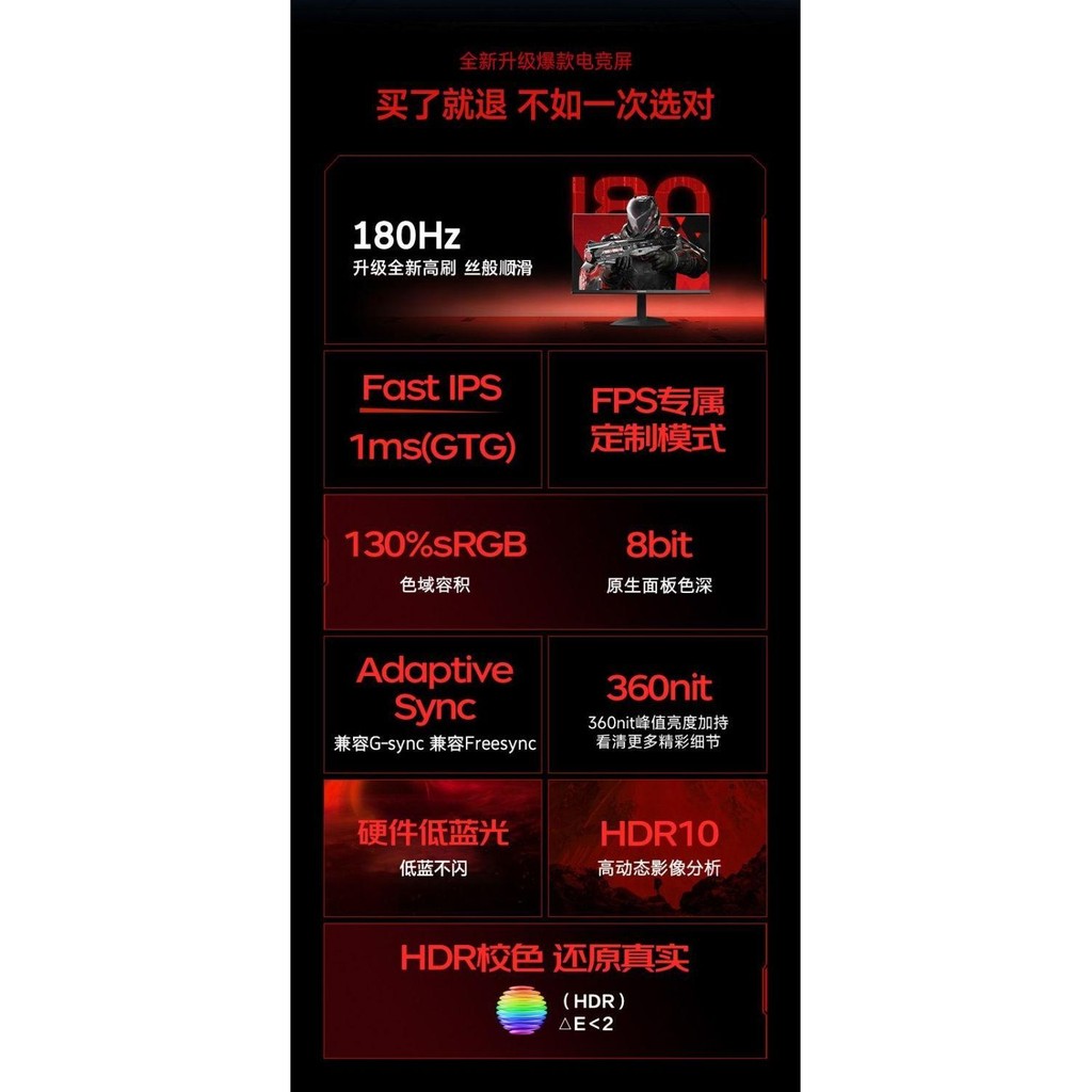 新款 23.8英寸 180Hz FastIPS 硬件防藍 電競顯示器 X24PF18 | 蝦皮購物
