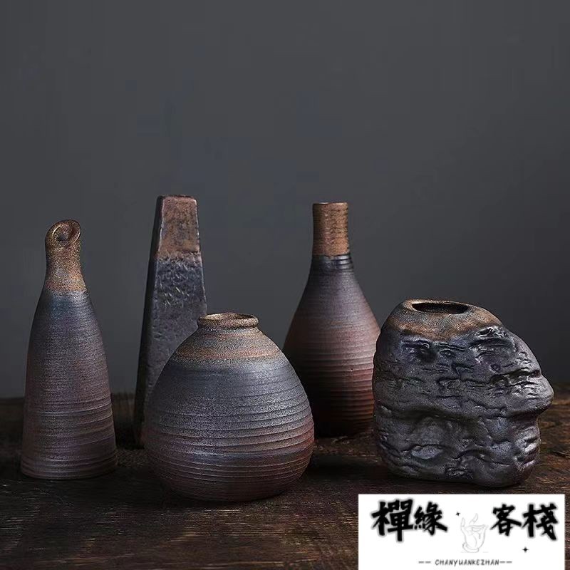 【免運】日式粗陶禪意花器 手工花瓶復古陶瓷 粗陶鎏金花插茶桌水培小花插 工藝品擺件 書房書桌插花容器 | 蝦皮購物