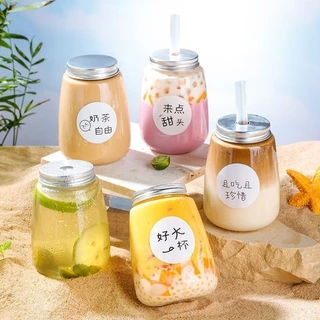 奶茶瓶新款高顏值透明pet塑膠杯超厚空瓶食品級密封奶茶飲料爆款