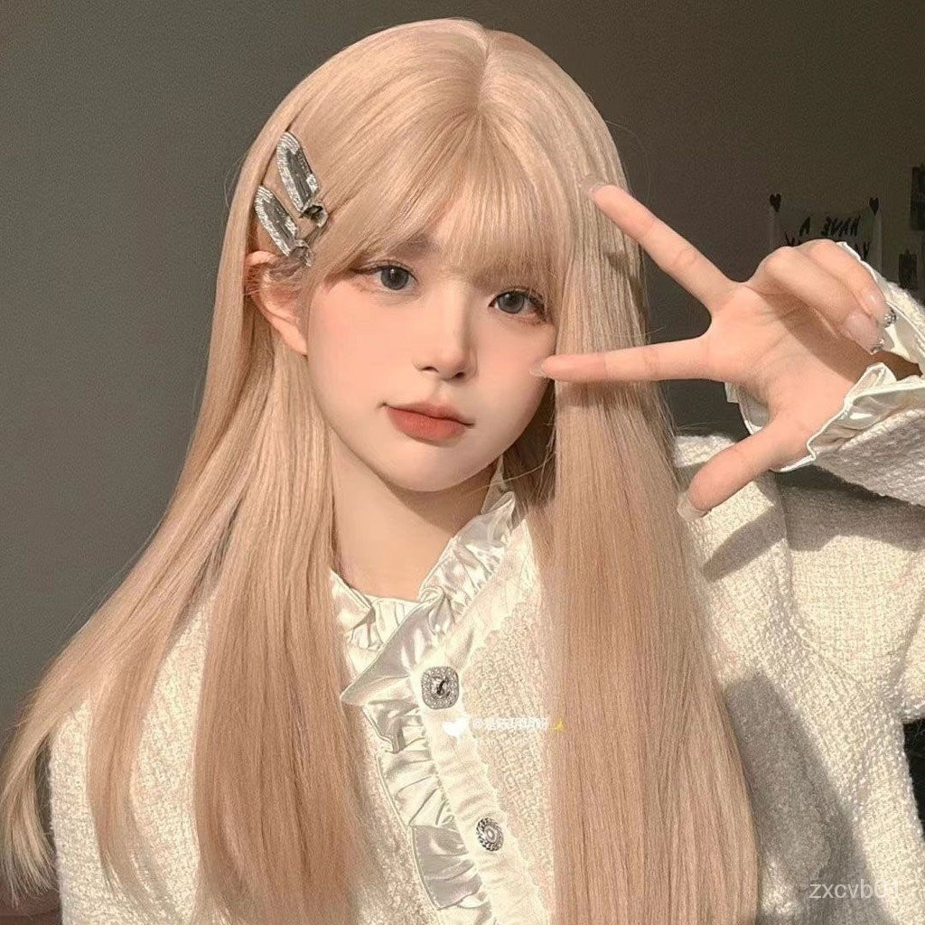 現貨速髮 】小紅書衕款主播女團Lisa衕款甜美可愛淺白金色自然逼真長直髮假頭套JK全頭套 | 蝦皮購物