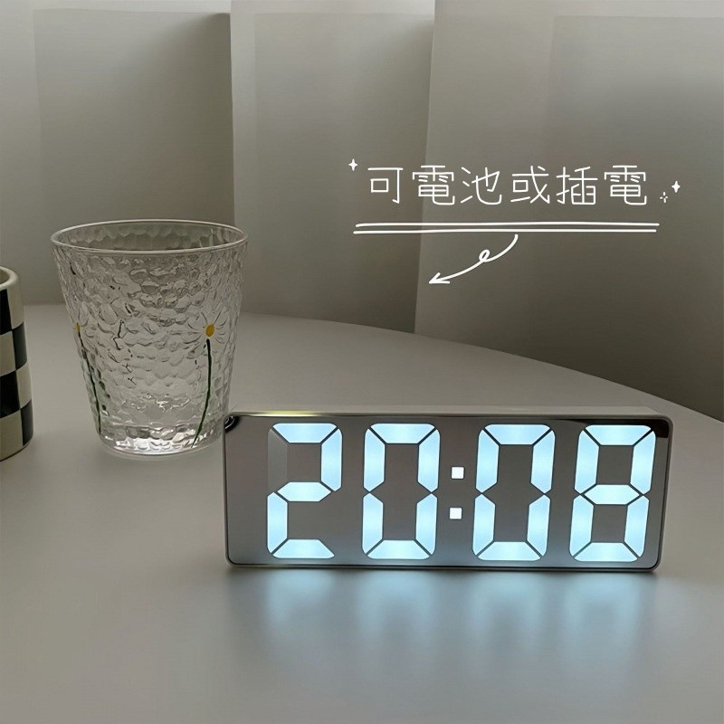 Product image 隔日到貨🏆Ins風 桌面電子時鐘 小鬧鐘 LED夜光鏡面鬧鐘 靜音時間顯示器 顯示器擺件 桌上擺件 數字台式鐘錶 8