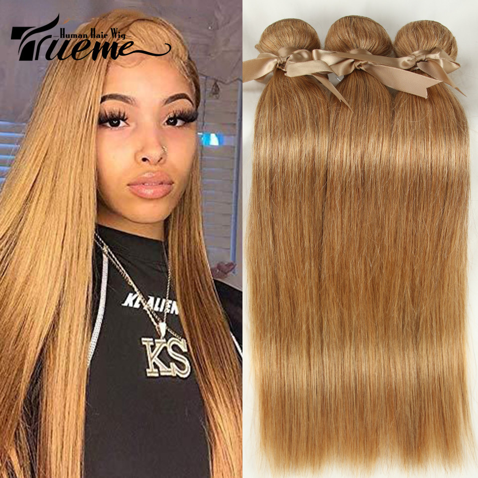 Trueme Brown 27 金發 3 束 300g 直巴西人發編織束 Remy Human Hair Extensi | 蝦皮購物