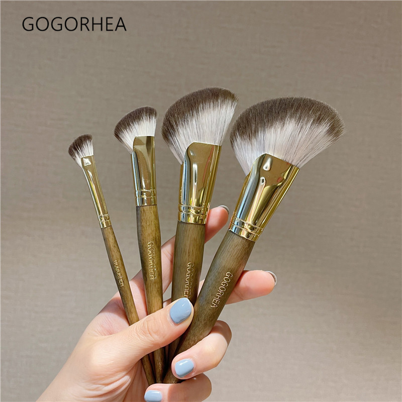 GOGORHEA 修容刷 灰綠全套鐮刀斜角輪廓暗影V臉修容刷散粉腮紅高光刷小號纖維 | 蝦皮購物