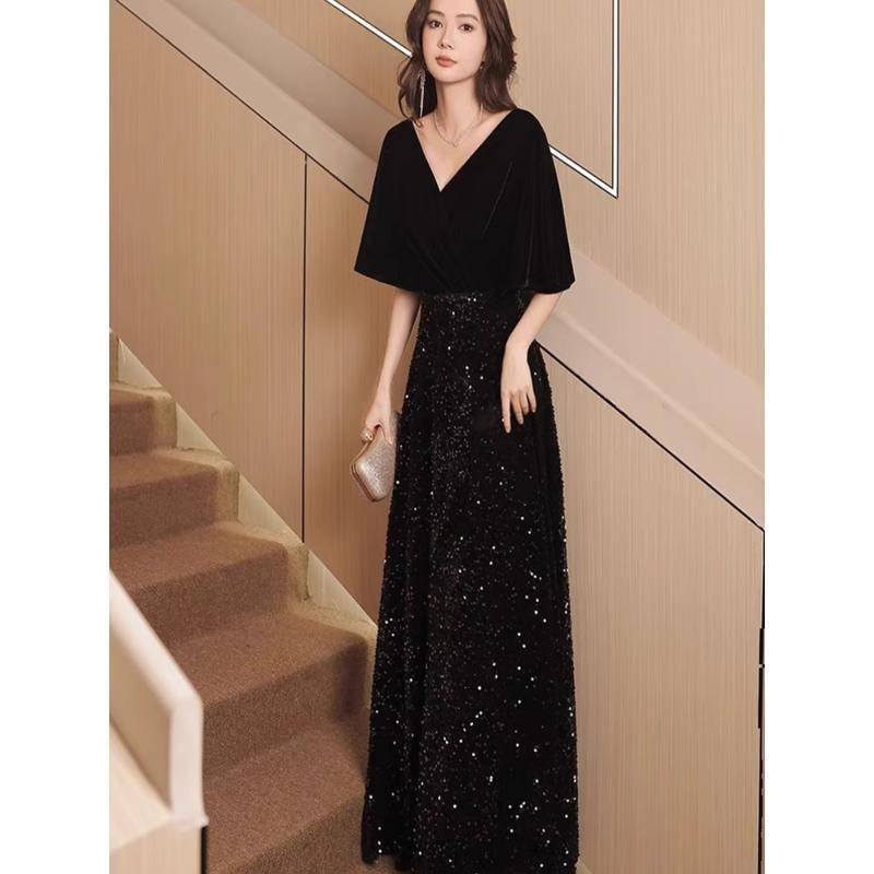 訂製 女士黑色晚禮服名媛宴會氣質禮服裙 主持人緊身顯瘦晚禮服 慈善晚會化妝舞會晚禮服 音樂會鋼琴演奏服 春酒尾牙顯瘦洋裝 | 蝦皮購物