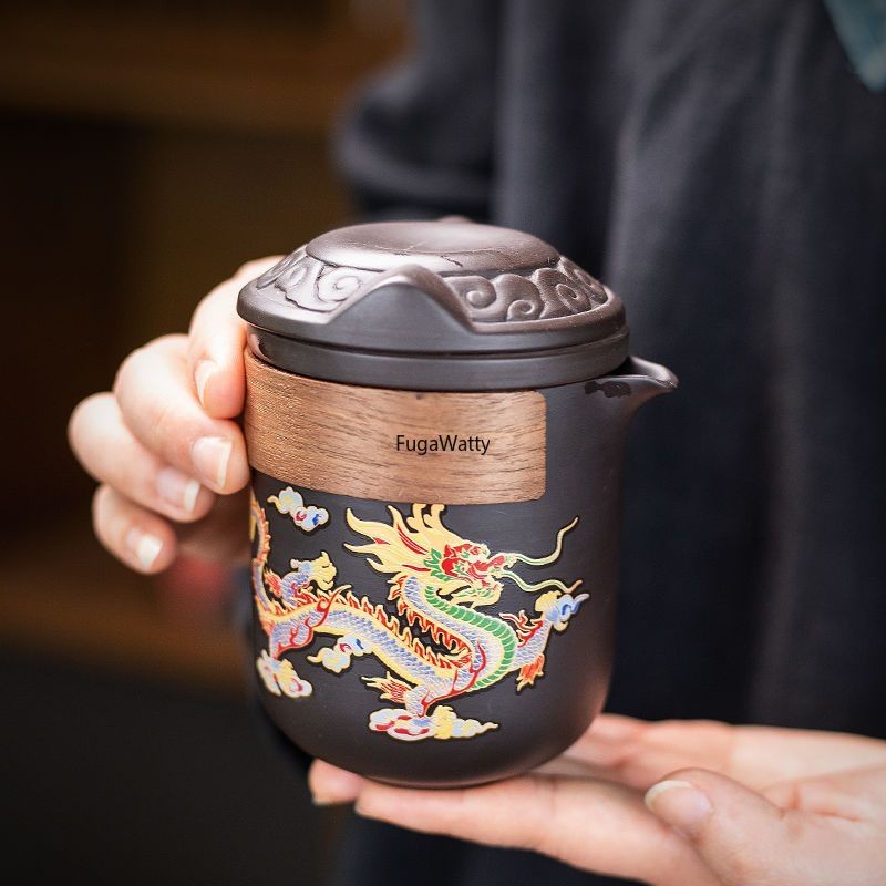 現貨】龍鳳呈祥一壺六杯變色紫砂壺原礦朱泥帶茶濾茶杯大容量泡茶壺旅行