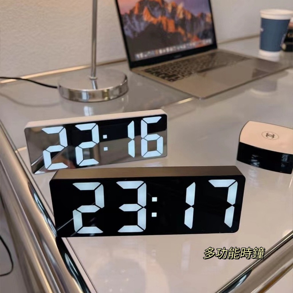 Product image 隔日到貨🏆Ins風 桌面電子時鐘 小鬧鐘 LED夜光鏡面鬧鐘 靜音時間顯示器 顯示器擺件 桌上擺件 數字台式鐘錶 5