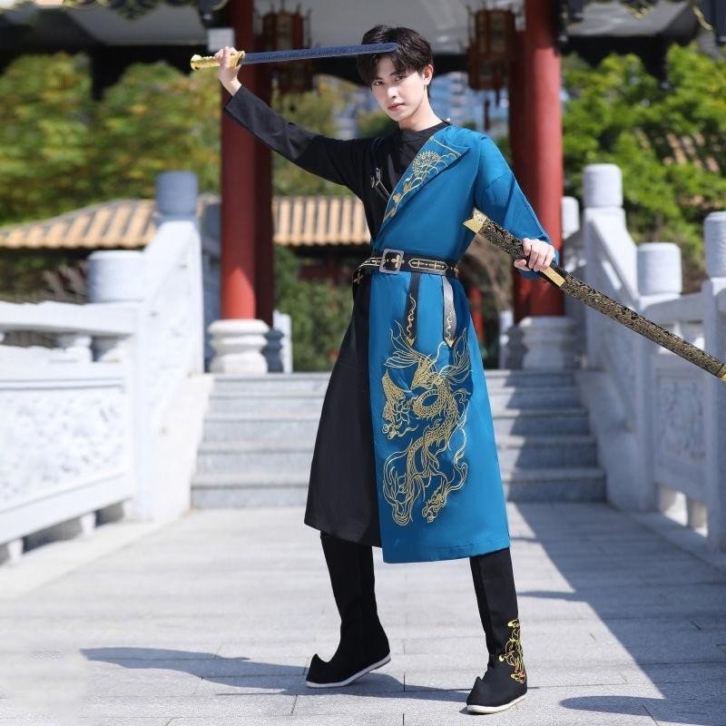 維斯【優質改良漢服】氣質古裝男 仙氣漢服 漢服男款古風俠客帥氣中國風刺繡長衫套裝錦衣衛古裝衣服 高品質 | 蝦皮購物