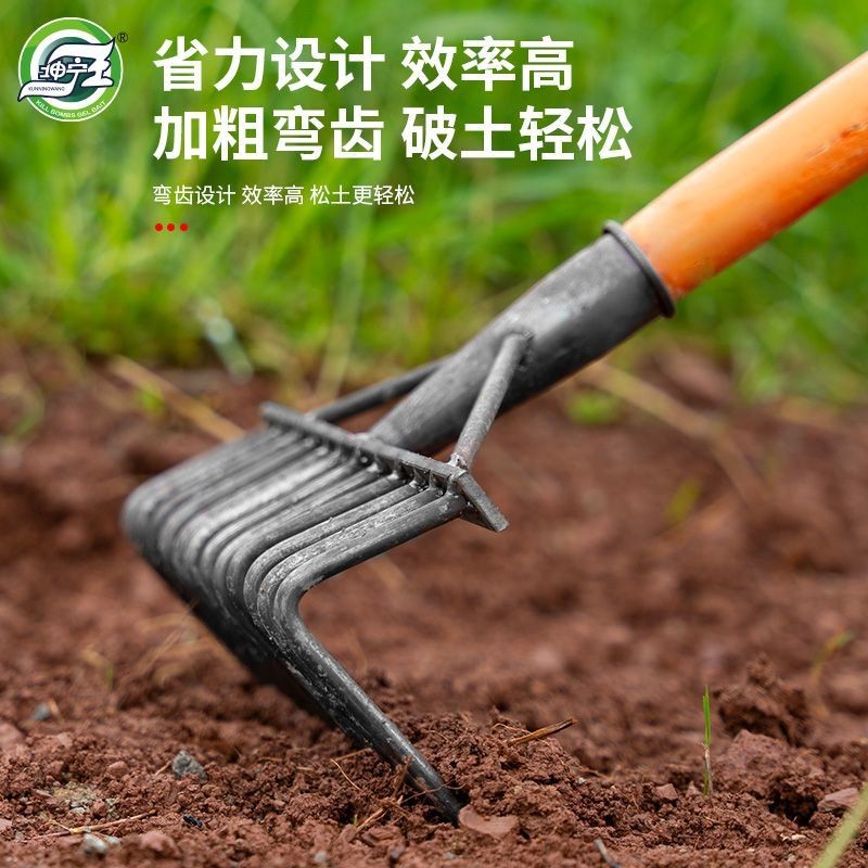 【台灣出貨】 坤寧王 農用 釘耙 耙子 多功能 鬆土 翻地 平地開荒工具 落葉 枯葉 垃圾齒耙 | 蝦皮購物