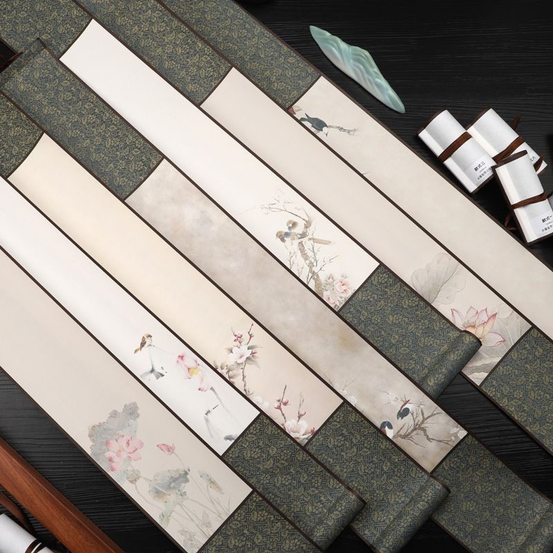 予樂文化-【兩個裝】書畫掛軸古風仿古禪意迷你掛軸半生熟水墨畫意卷軸