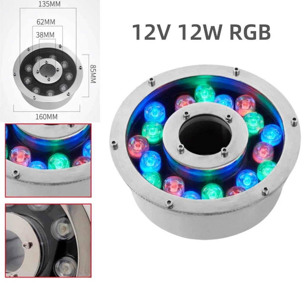 Dc12v/24v 6w 9W 12W 15W 18w IP68 Led水下燈RGB戶外防水七彩水射燈游泳池燈噴泉燈 | 蝦皮購物