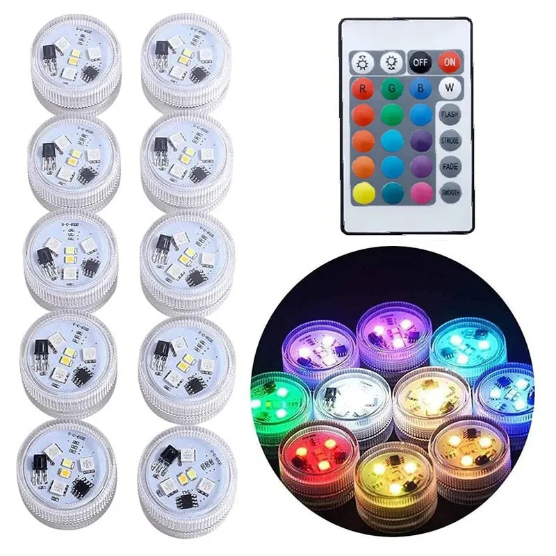 10 件裝電池供電 LED 水下燈遙控 16 色潛水燈 RGB 茶燈,用於除草聖誕情人節派對 | 蝦皮購物