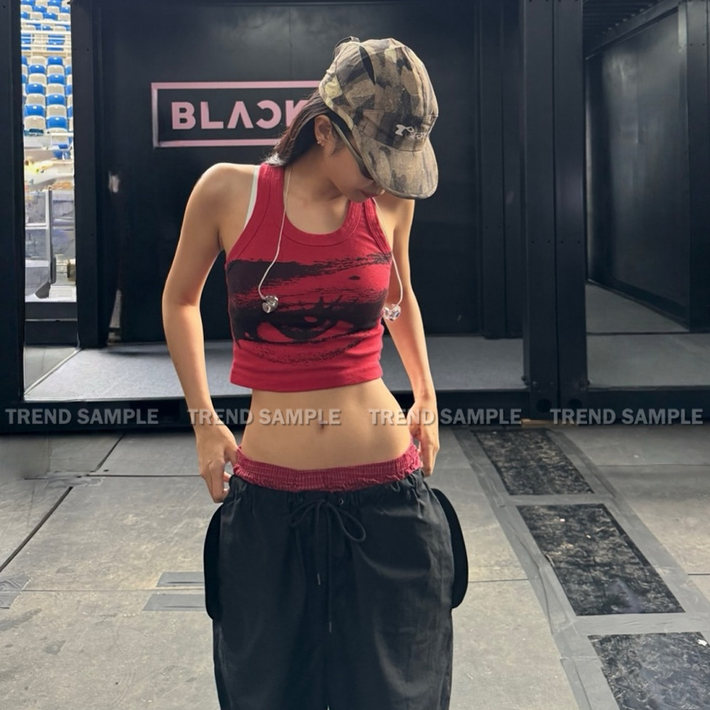 KPOP 2025 BLACKPINK JENNIE Ruby Eye 背心女式複古夏季時尚性感短款