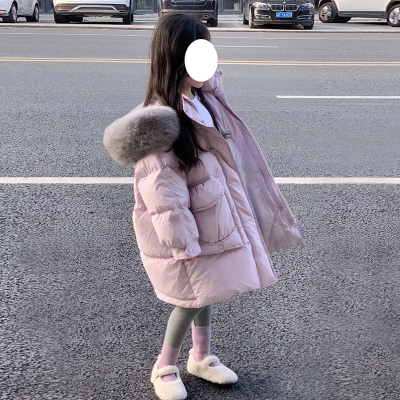 女童大毛領連帽羽絨服。兒童中長款棉衣。2024新款加厚保暖外套 (8嵗以上，140cm以上) VO88 | 蝦皮購物