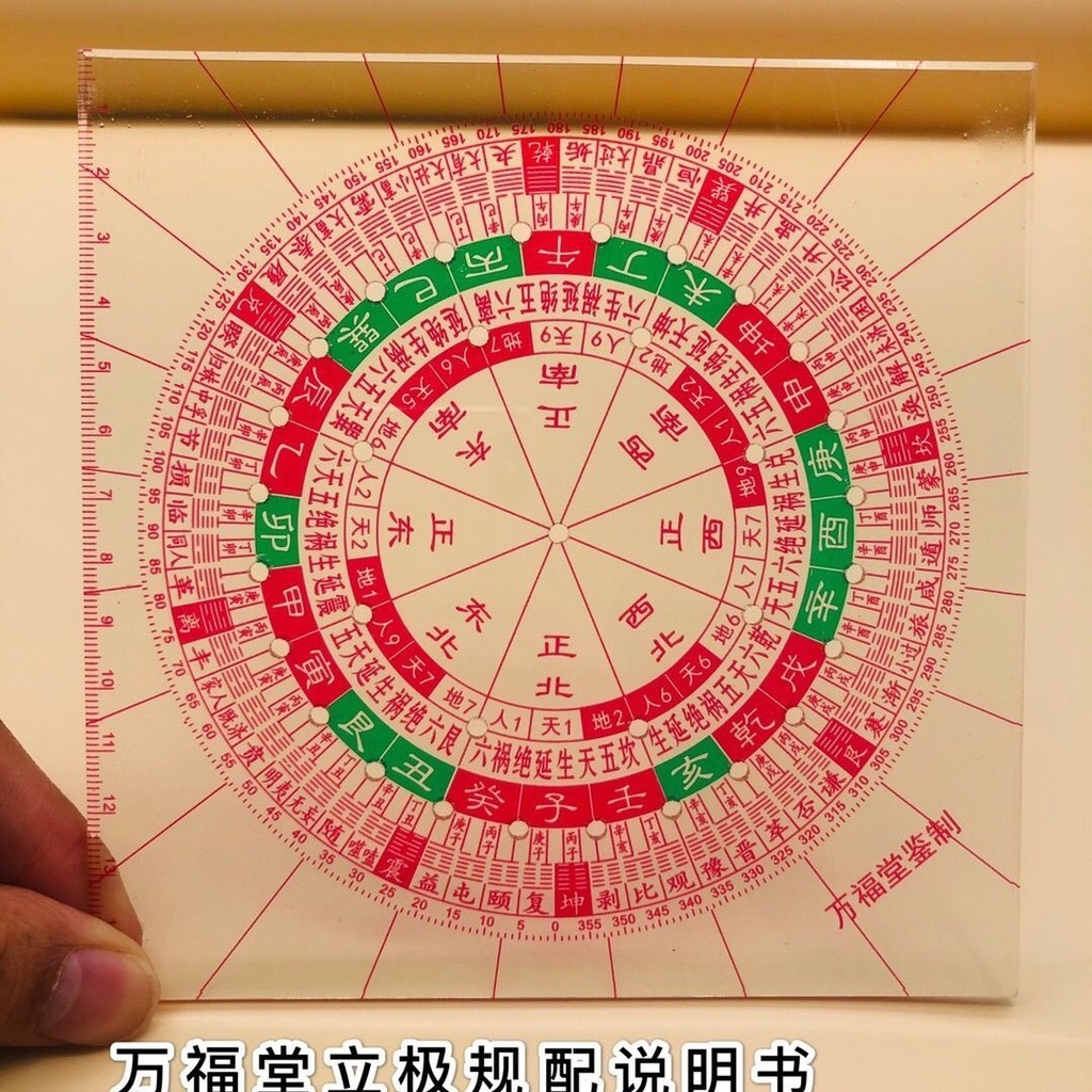 ✨免運可開發票#49孔圓形二十四山風水方位立極尺3寸精準透明羅盤佈局尺