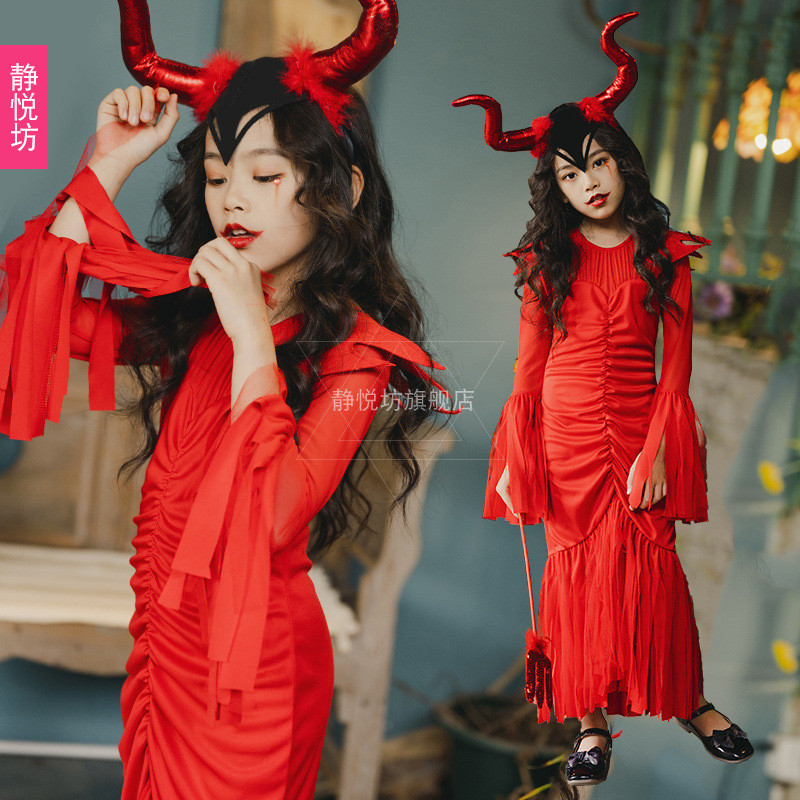 萬聖節兒童服裝紅魔女cosplay服邪惡小惡魔吸血鬼女巫學校表演服 | 蝦皮購物