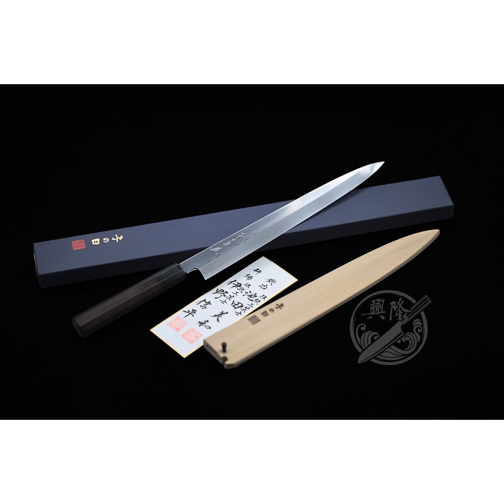 〔興隆刀剪行〕*子之日 白本燒波紋 柳刃 両鏡面300mm 原廠黑檀柄 附原廠落款朴鞘.. | 蝦皮購物