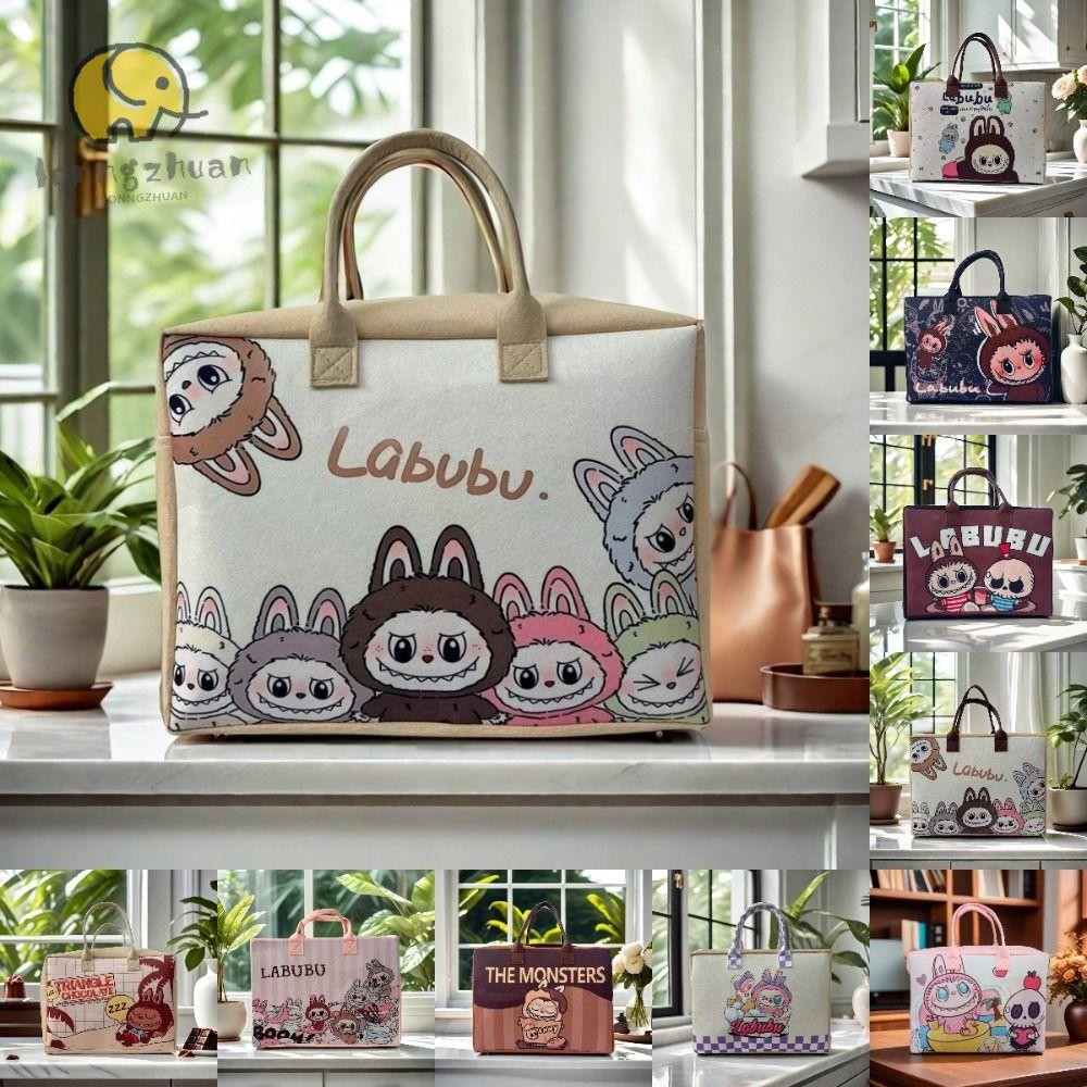 Lonnguvo Labubu Felt 旅行包,便攜行李托特包,卡通大容量單肩包 POP MART 手提包女士 | 蝦皮購物