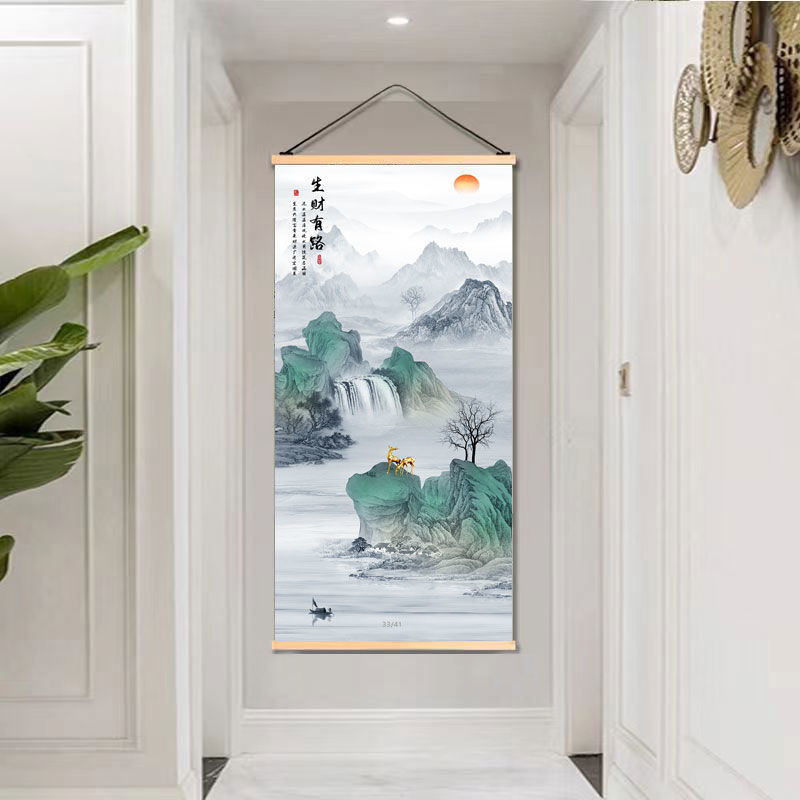 【包邮】新中式山水畫玄關客廳入戶門裝飾畫，柿柿如意生財有路風水掛畫 | 蝦皮購物