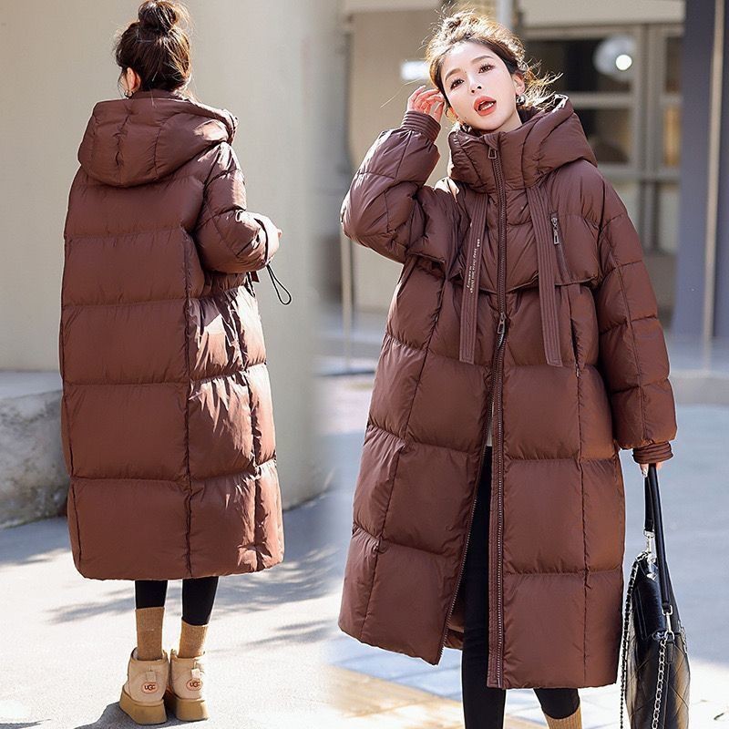 韓國女裝羽絨服外套範奎恩氣質飄帶韓版加厚保暖大衣大被子羽絨棉服女長款過膝羽絨服寬鬆大碼麪包服棉襖大衣 | 蝦皮購物