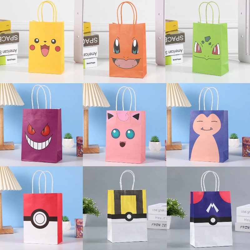 Pok é mon tote bag 卡通禮品袋動漫皮卡丘派對紙袋動漫紙袋購物袋 | 蝦皮購物