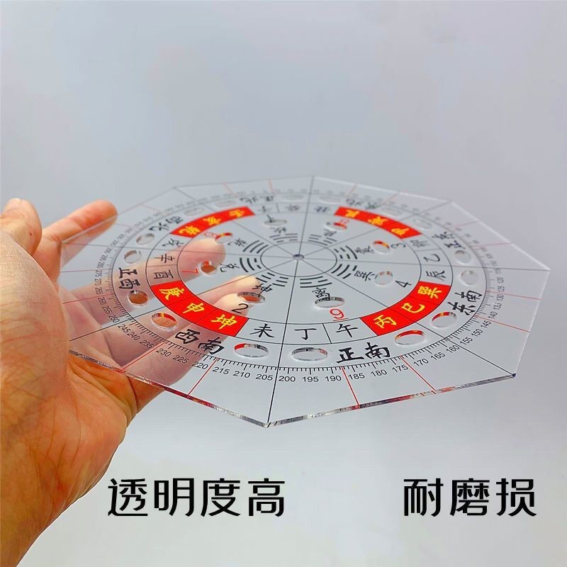 台灣出貨#49孔圓形二十四山風水方位立極尺3寸精準透明羅盤佈局尺360週
